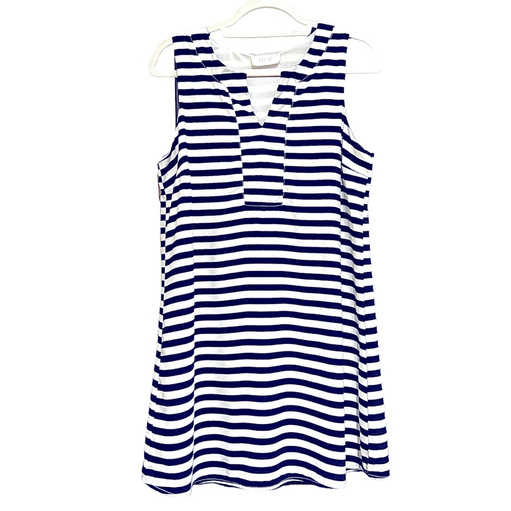 Peach Love California navy and white striped sleeveless shift dress
